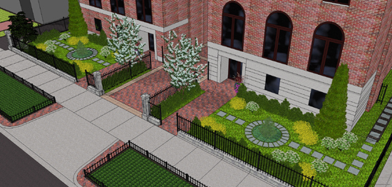 A 3-D visualization of the front landscape prior to the install.