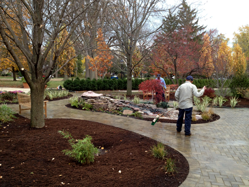 The newly completed garden and pondless waterfall, Photographed in early October 2012