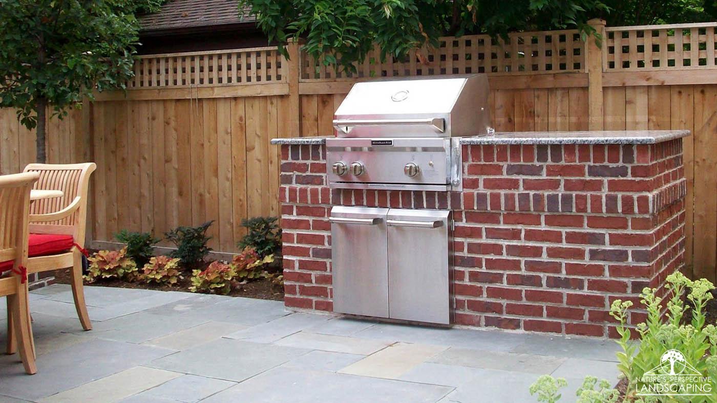 brick-mortared built-in grill - Nature's Perspective Landscaping