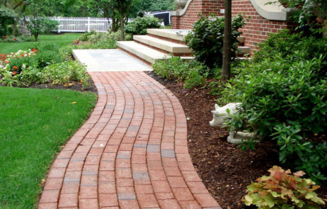 Curving clay paver walk