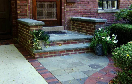 Front-bluestone-stoop-clay pavers-squares