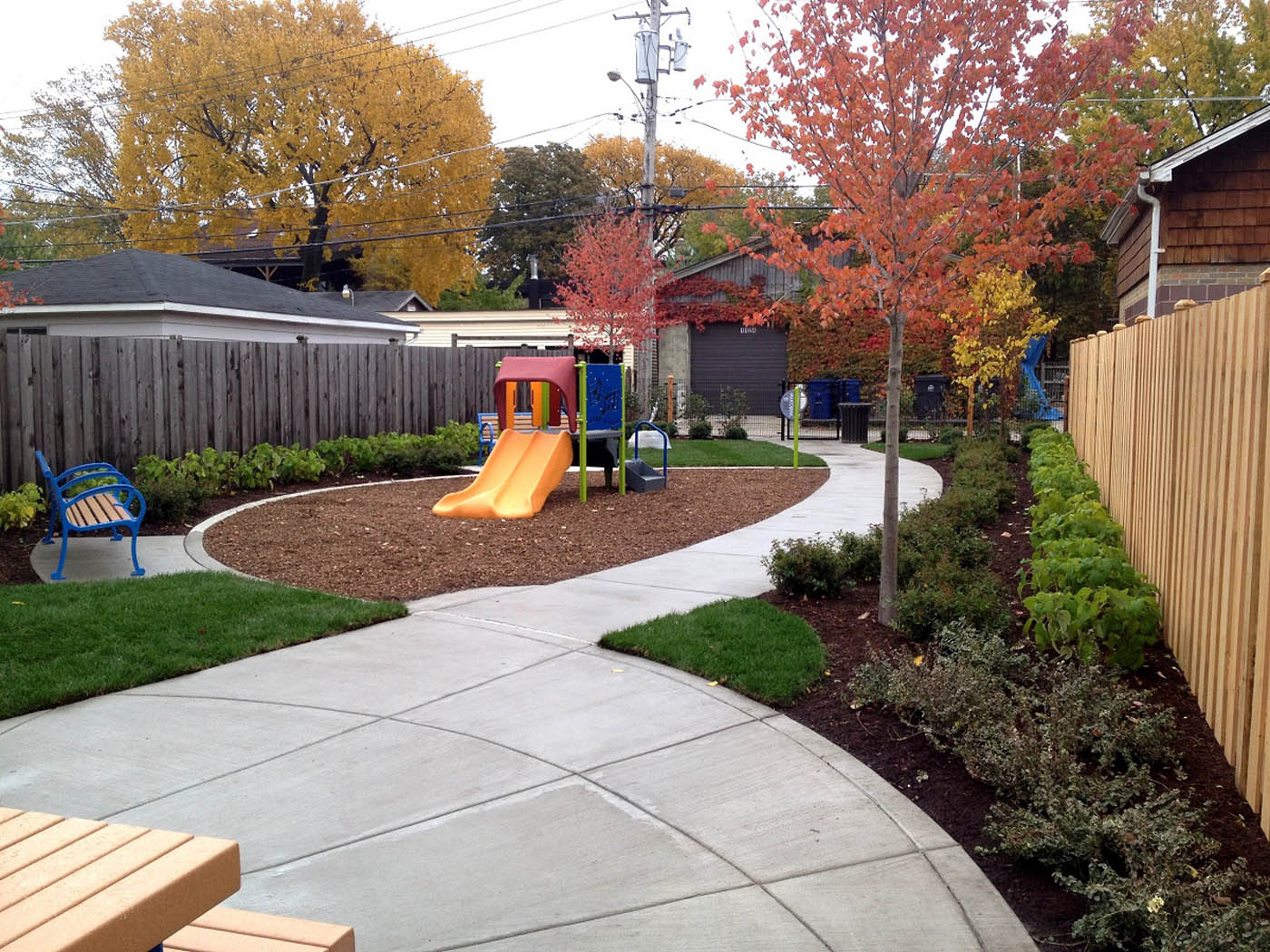 Grandmother Park completed with playset and concrete walks
