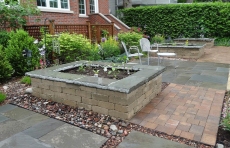 raised modular planters and bluestone patio-Nature's Perspective Landscaping