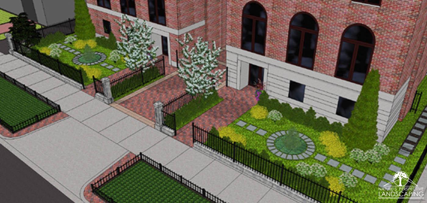 Visualization of front formal landscape, Lakeview, Chicago - Nature's Perspective Landscaping