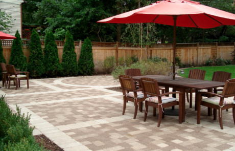 large clay paver patio with room to entertain