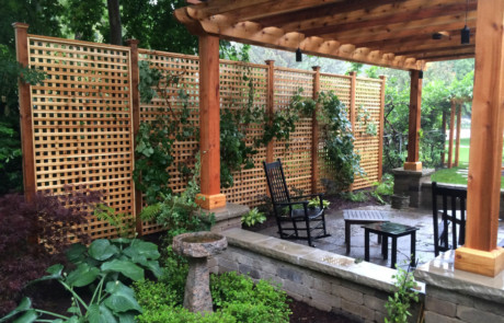 Pergola and lattice create a private garden