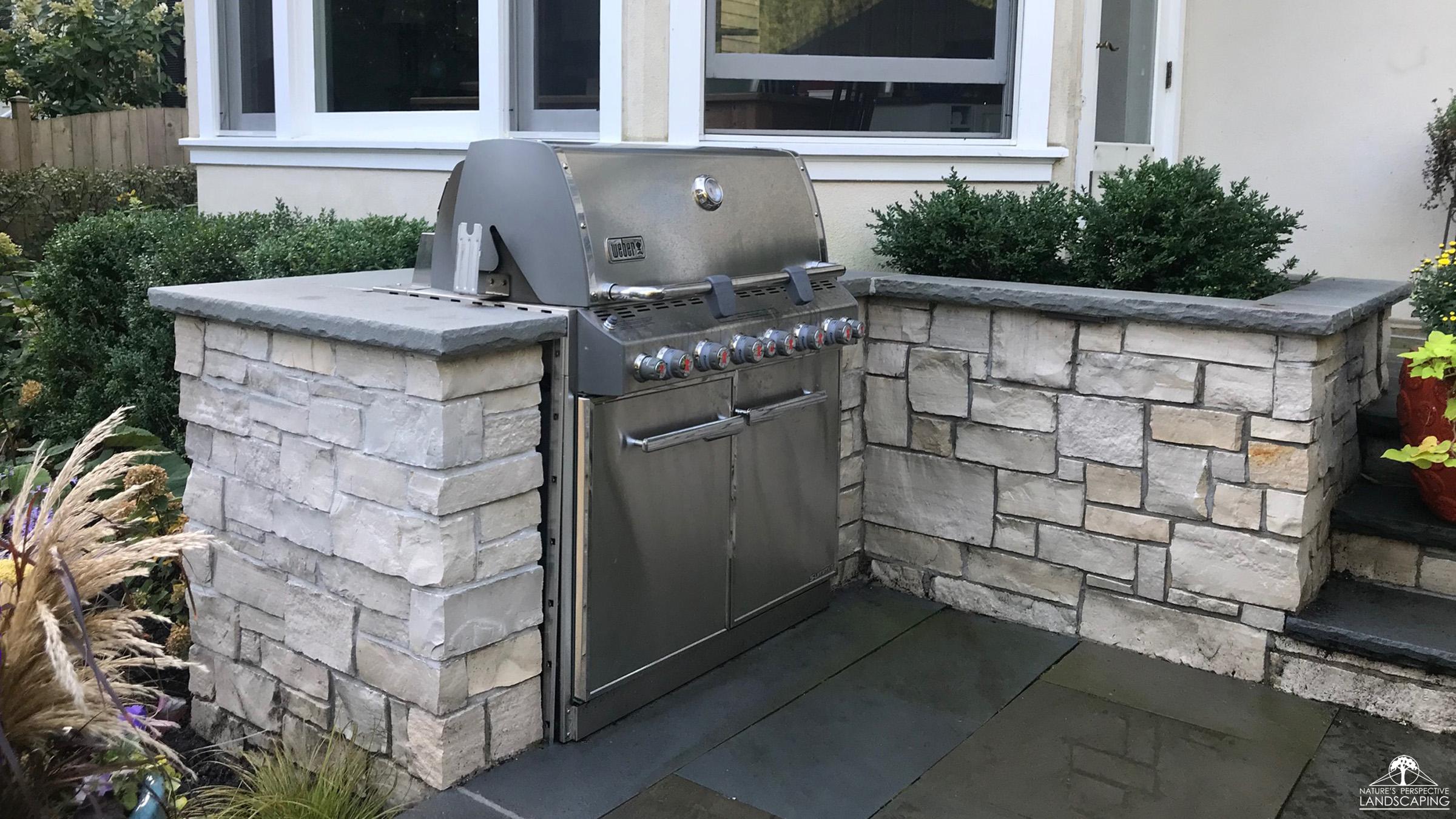 grill niche with mortared limestone