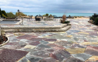 colorful Chilton stone and lakefront outdoor spa
