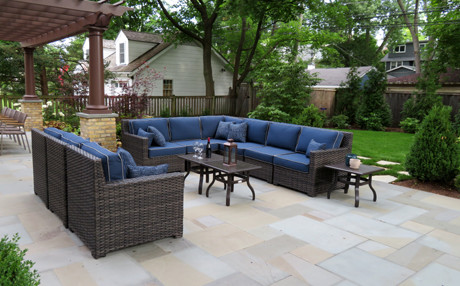 Large bluestone patio with modular and L-shaped sofas