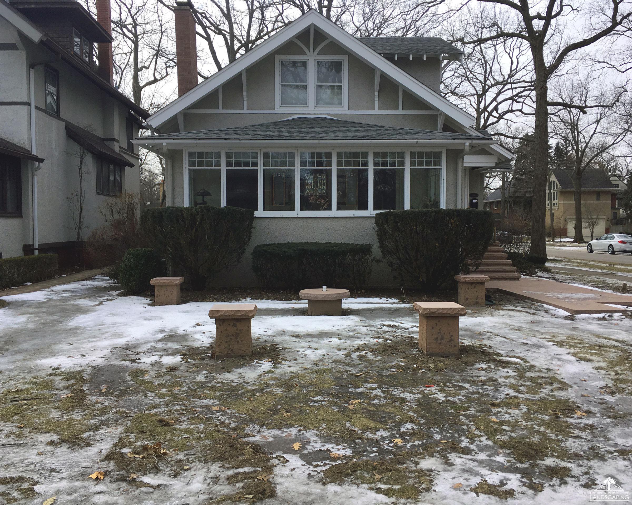 before photo of front sitting area in winter