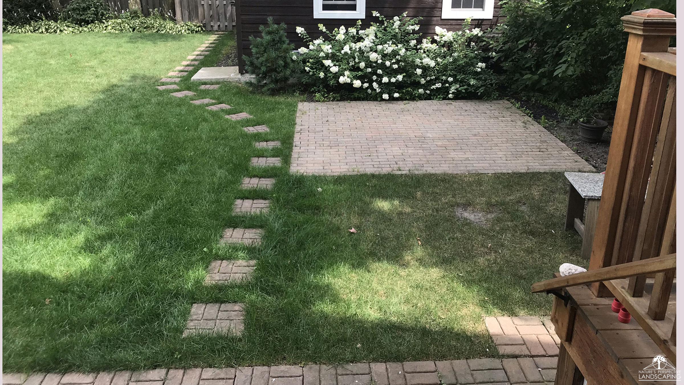 awkward hardscape in backyard