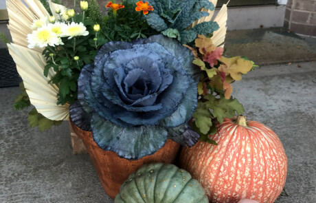 Small fall container with pumpkins